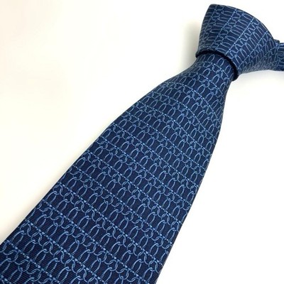 CELINE Silk Tie Chain Pattern All Over Made In Spain Blue Sold as pictured K
