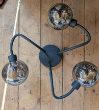 B&Q Inlight Oryx 3-Light Industrial Black Flush Ceiling Light Smoked Glass Globe