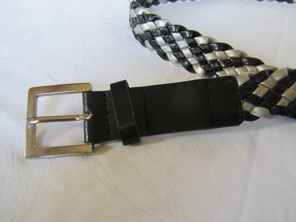 Toller C&A Damen Gürtel Flechtgürtel schwarz-silber bis 95 cm Umfang, 3 cm breit - Bild 4 von 4