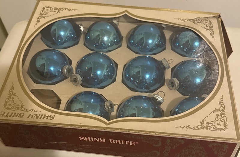 SHINY BRIGHT Vintage Set of 11 Christmas Ornaments Blue Teal Aqua Retro  MCM