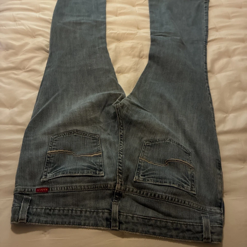 Pantalones de mezclilla para mujer Y2K inclinables azul lavado claro holgados acampanados desgastados - 11 cortos Foto 4 de 4