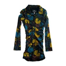 Urban Outfitters Floral Ruched Bodycon Dress XS Long Sleeve Dark Academia