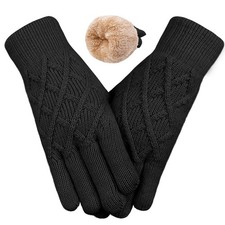 Winter Wool Gloves Black Touch Screen Fleece Lined Thermal Snow Gloves