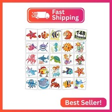 CHARLENT 148 PCS Ocean Animals Temporary Tattoos for Kids - Sea Creature Individ