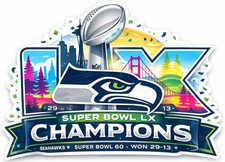NFL - SEATTLE - SEAHAWKS - SUPERBOWL - LX - WINNERS - 2026 - STICKER - DECAL