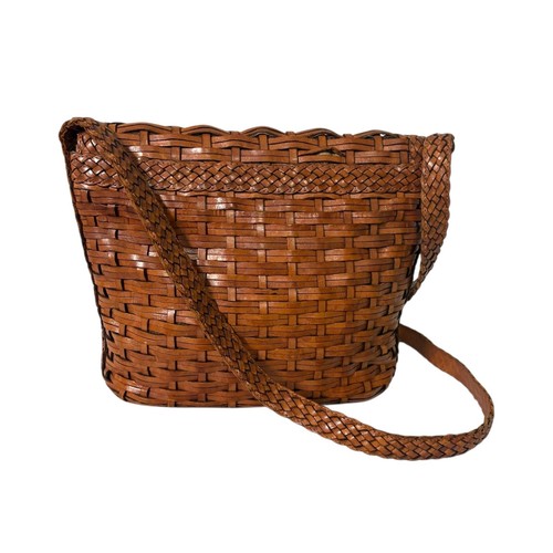 Borsa a tracolla LJS Collection vintage tessuto pelle marrone pieghevole anni 70 80 - Foto 2 di 13