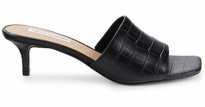 Saks Fifth Avenue Kitten Heel Black Croc Patent Leather Sandals Size 10M
