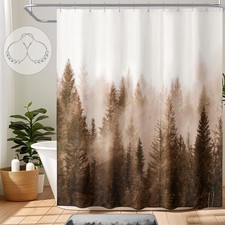 72x72 Inch Brown Misty Forest Shower Curtain Pine Tree Woodland Bath Decor