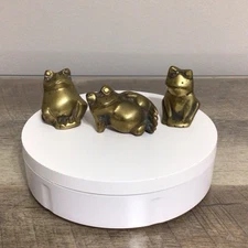 复古 3 件装小号黄铜青蛙雕像镇纸-