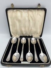 Walker & Hall Silver Plate 6 Coffee Spoons In Original Box. (WH)