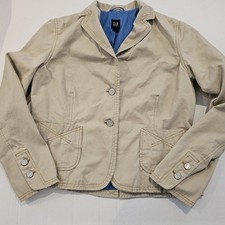 Gap Womens Khaki Blazer Beige 2-Button Lined Twill Pockets- Size 14