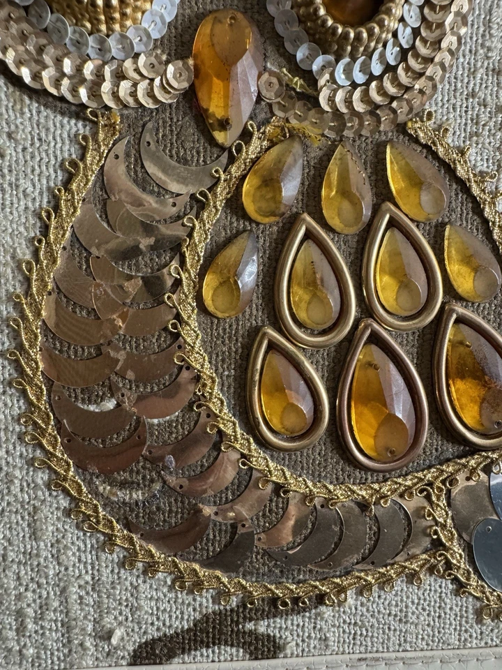 Vintage Jeweled Sequins Owl Handbag Mid Century Wood Bottom Canvas Satchel Purse - Image 4 of 4