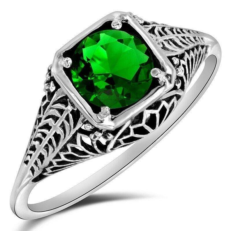1CT Heat Treated Green Tourmaline 925 Sterling Silver Vintage Ring Sz 9 XA3-2
