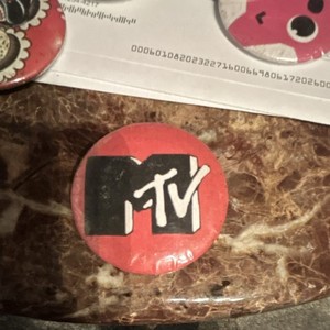 MTV Logo Red & Black Pinback Button, Television Industry Collectible