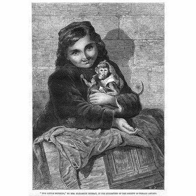 ELIZABETH MURRAY Two Little Monkeys - Antique Print 1861