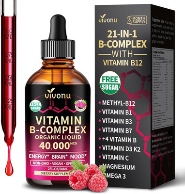 Vitamin B Complex Liquid Drops, Methylated Vitamin B12 6000 Mcg, B1, B6, B3, B5,