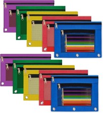 6 Pack Pencil Pouch for 3 Ring Binder Clear Mesh Zipper