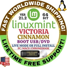 Linux MINT 21.2 USB VICTORIA Cinnamon 64-Bit Live Boot, Full Install for MAC, PC