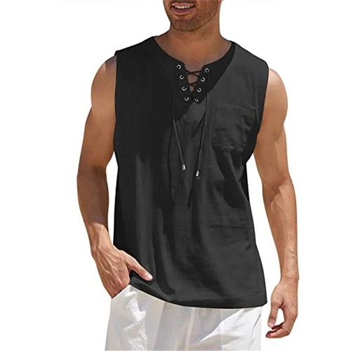 Herren Sommer Tank Top Ärmellos T-Shirt Schnür Design Einfarbig Shirt Locker - Bild 26 von 29