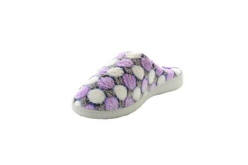Pantuflas de espuma viscoelástica forradas de lana para damas zuecos con lunares morados - Imagen 4 de 4