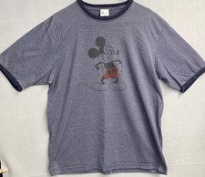 Disney T-Shirt Adult Large Blue Ringer Tee Mickey Mouse Short Sleeve