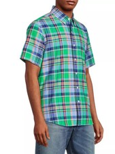 115 Polo Ralph Lauren Plaid Cotton Oxford Shirt, Green/Blue, XS