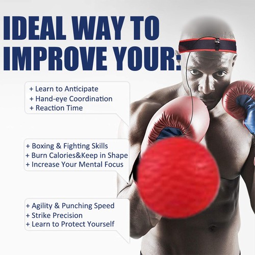 4 React Boxing Reflex Ball w/Adjustable Headband Punching Bag Training Equipment - Picture 3 of 10