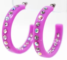 2" LAVANDER HOOPS AB/CLEAR (INNER & OUTER) RHINESTONES LADIES FASHION EARRINGS