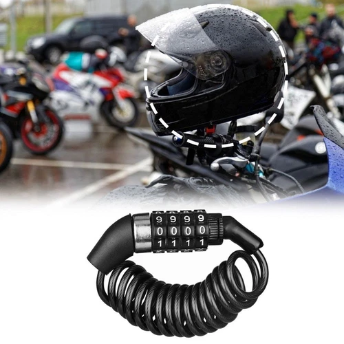 Motorcycle Helmet Lock Cable Black Combination 4-Digit Password Anti-Theft