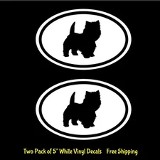 Westie West Highland Terrier Two Pack 5" White Vinyl Decal Sticker Car Window
