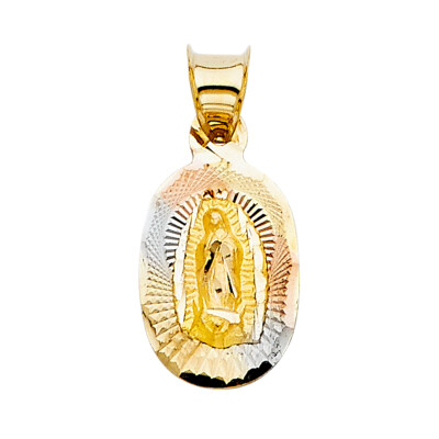 14K Tri Color DC Guadlupe Stamp Religious Pendant for Necklace or Chain