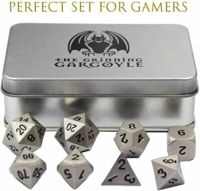 THE GRINNING GARGOYLE Set dadi DnD metallo poliedrico argento Dungeons and Dragons set dadi Poly D&D RPG