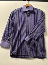 Bogosse Men's Sz 5 XL Button Up Dress Casual Purple Blue Shirt L/S French Cuff