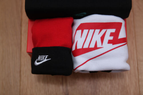 Nike Baby Boy 3 Pc Bodysuit, Hat & Bib Set ~ Black, Red & White ~ 0-6M - Picture 3 of 4