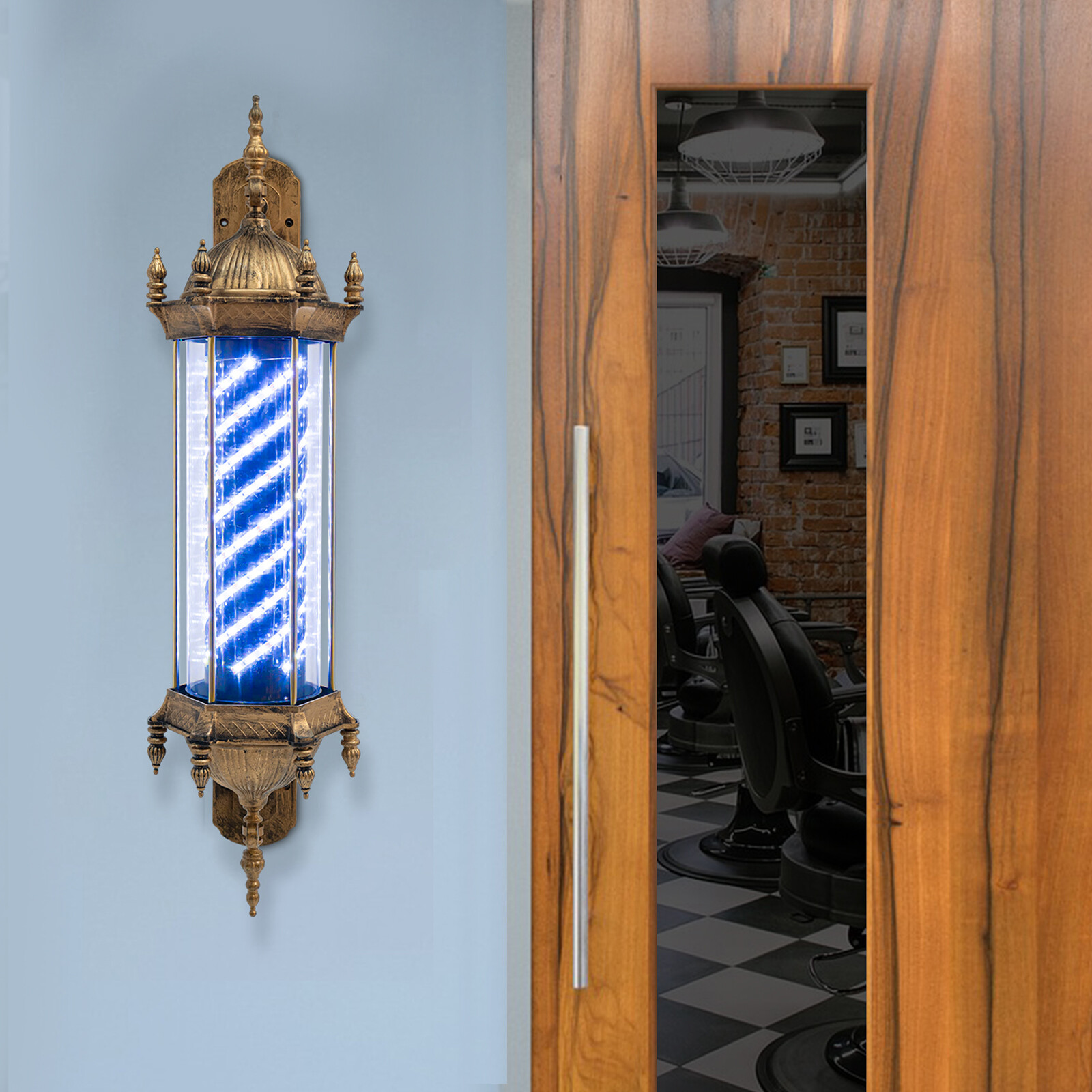 LED Barber Shop Pole Light White Light Rotating Hair Salon Sign Lamp 220V