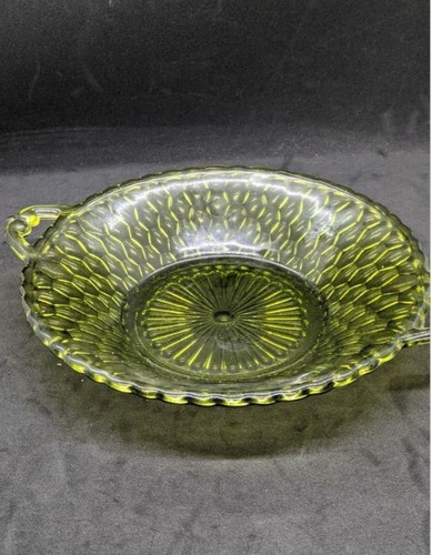 Vintage Green Glass Serving Dish w/ Handles - Picture 4 of 5