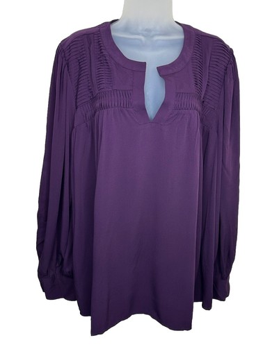 Lane Bryant Biesen Tunika Top Lila Gr. 18 Lange Glockenärmel V-Ausschnitt Viskose Neu