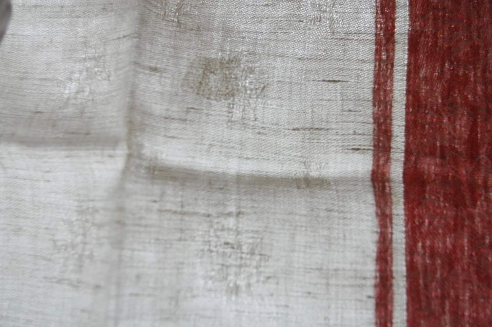 Lot N°22 de 6 serviettes de table damassé monogramme MP & liteaux rouges Usagées - Photo 2/4