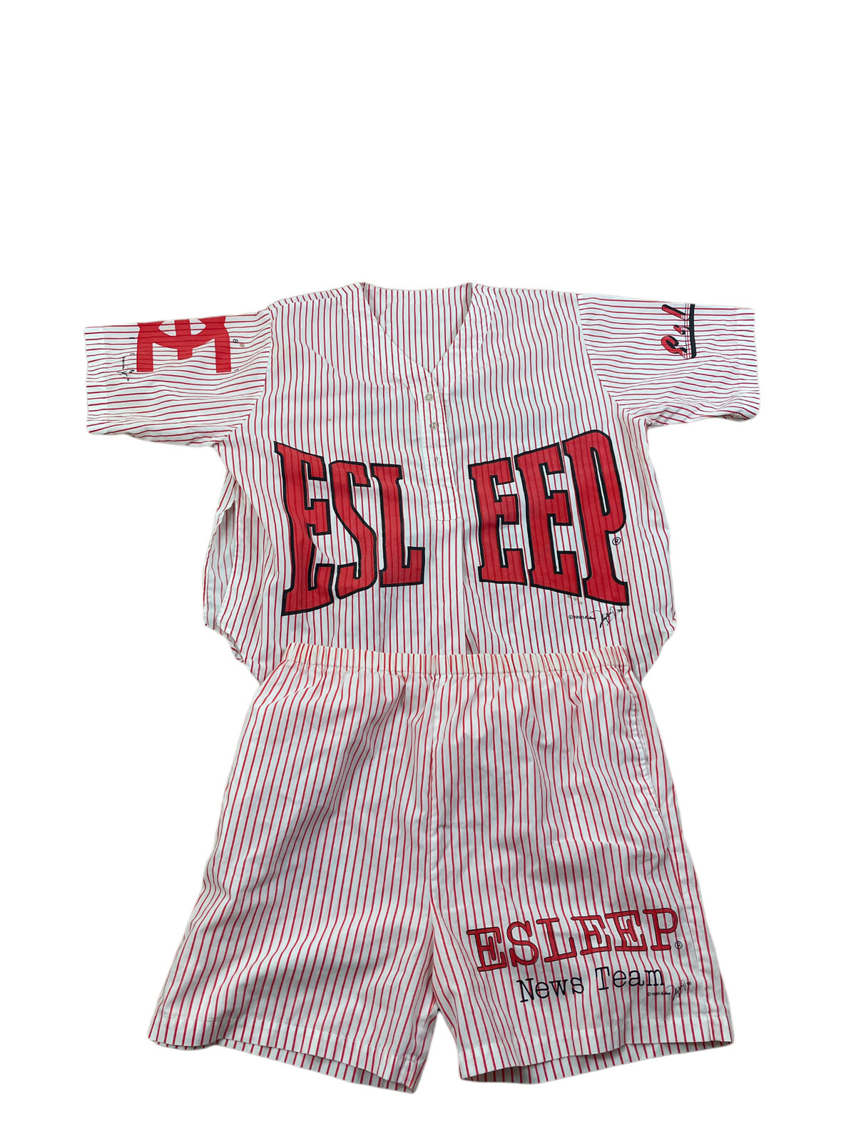 Vintage 90s Esleep News Team 1990 Pajama Top Striped Top & Bottom XL