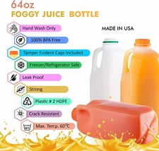 [ 50 Pack ] Empty Plastic Juice Bottles with Tamper Evident Caps 64 Oz.