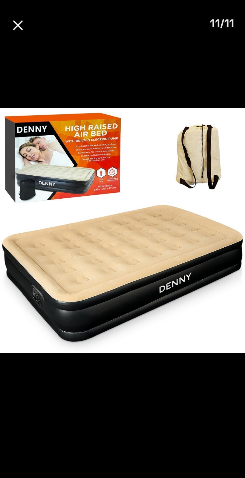 Cama de aire elevada Benross 88030 135x190 cm con bomba incorporada - Beige/Negro