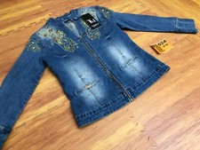 Outfit Tesoro Moda Jean Women Embroidered Denim Jean Bling Zip Jacket Small S❄️