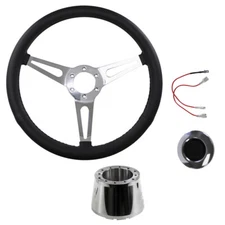 CJ Classic Trucks Steering Wheel Kit 15" 6-Bolt Slotted/ Smooth Cap Simulated...
