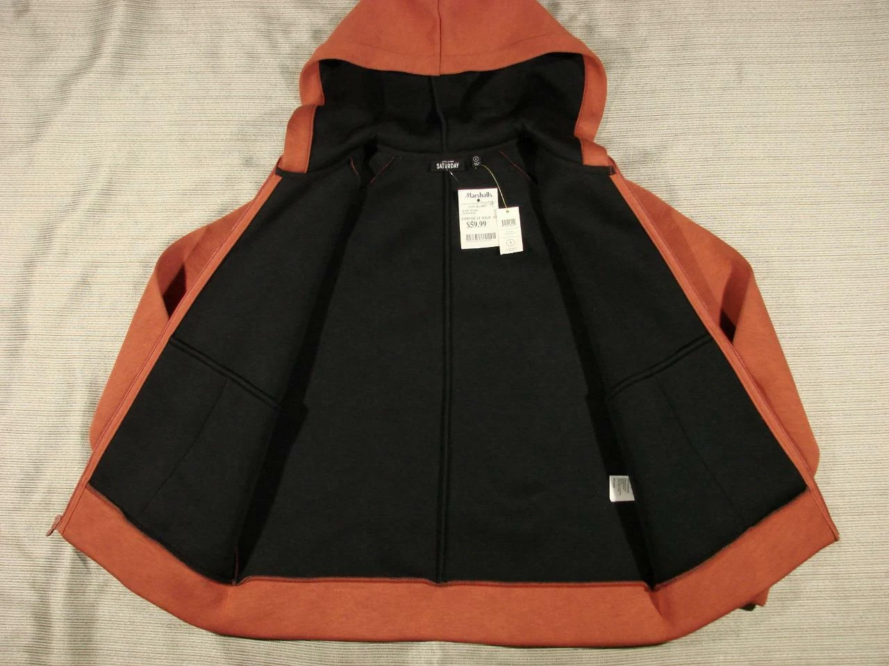 Felpa con cappuccio zip intera Kate Spade Saturday In The Hood nuova con etichette Small S cannella