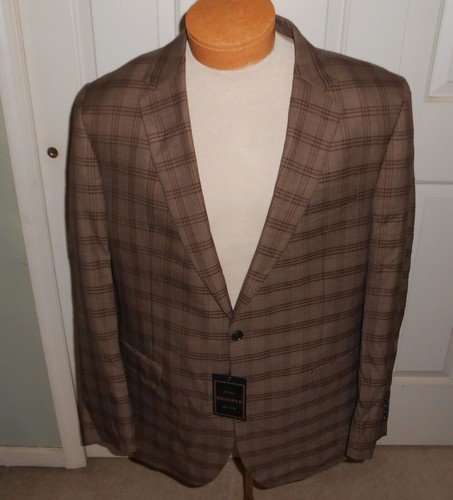 JOS. A. BANK RESERVE BLAZER BROWN PLAID 44R SILK WOOL NWT