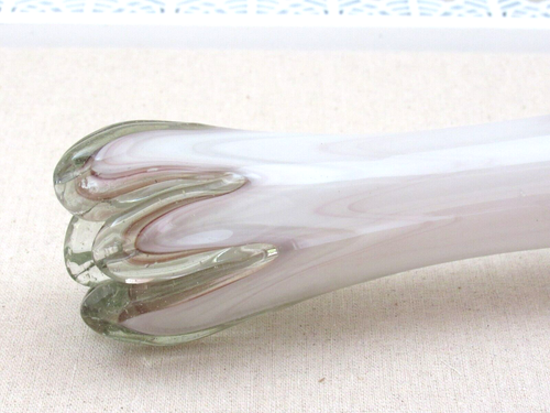 Tall Art Glass Vase Milky White, Purple/Lavender Swirl Tulip Bud Vase 10 1/2" - Picture 8 of 11