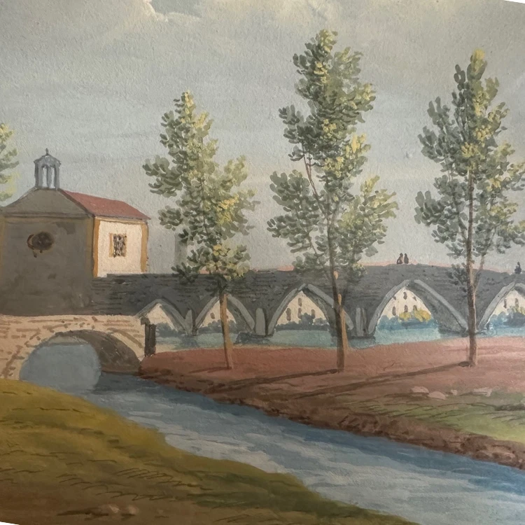 Antique Italian Gouache Landscape – Framed Under Glass – 13" x 11" Oval - Image 2 of 4