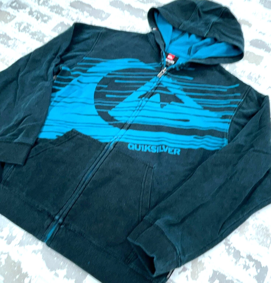 Jaqueta moletom vintage Quiksilver com capuz masculina grande azul juventude Y2K skate Aop - Imagem 2 de 4