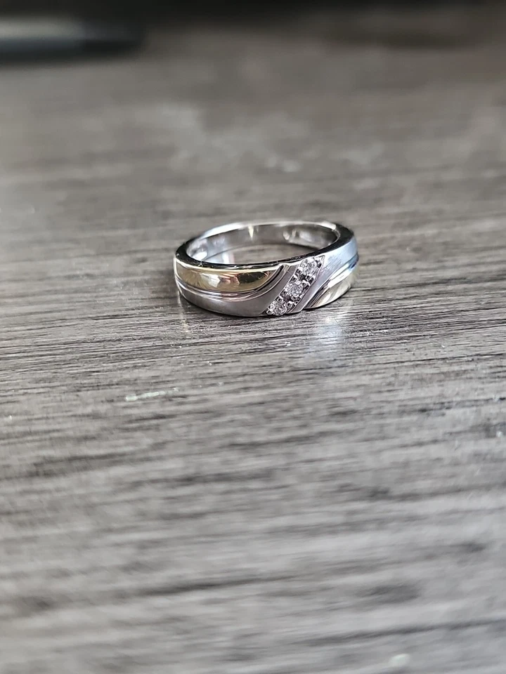 mens two toned diamond wedding band ring gold - Image 3 of 4