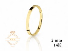 14K Yellow Gold 2mm FLAT Wedding Band Ring - Comfort Fit High Polished New